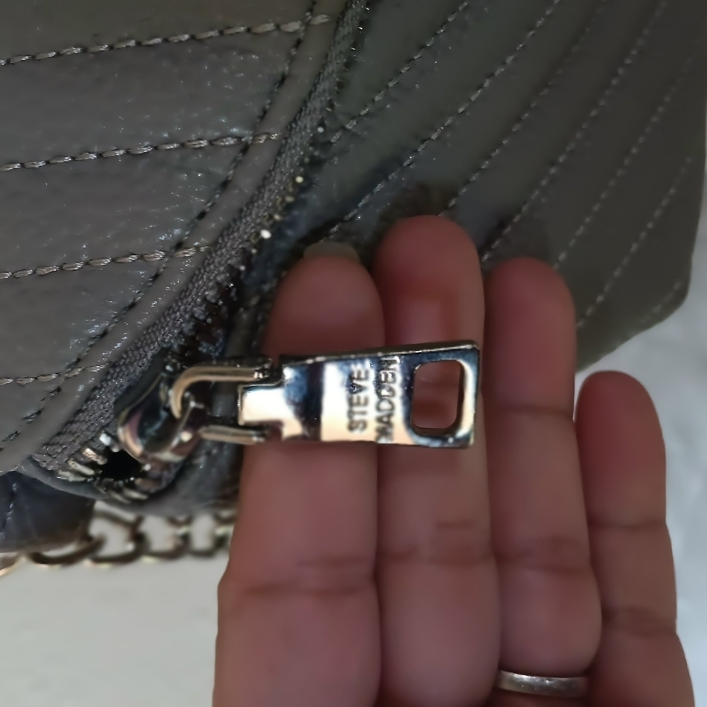 Gray Structured Crossbody Bag with Metal Hardware - Picture 6 of 10